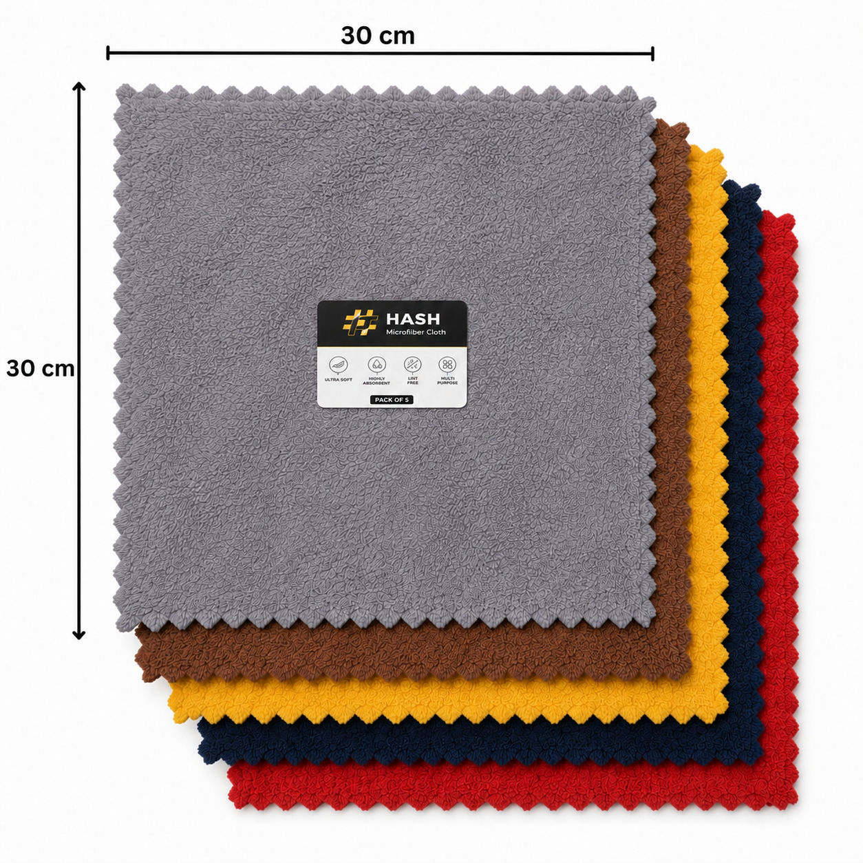 Premium Microfiber Cleaning Cloth 30×30 CM – Pack of 5 | Multi-Purpose & Reusable